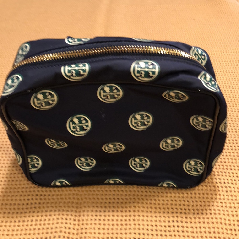 Designer-Inspired Navy Cosmetic Case with Logo Print - Picture 2 of 7